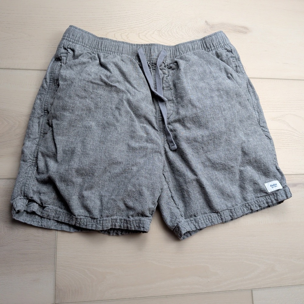 Katin Isaiah Local Shorts Mens M Gray Cotton Linen Blend Drawstring Beach Relax